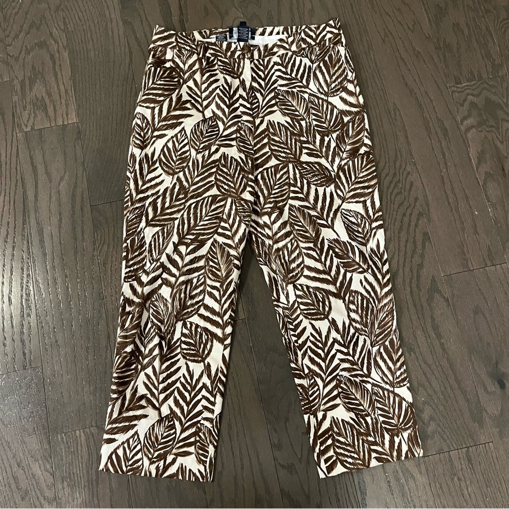 Cotton Leaf Print Wide Leg Ankle Pants Size 8 Womens Fall Jones New York Neutral